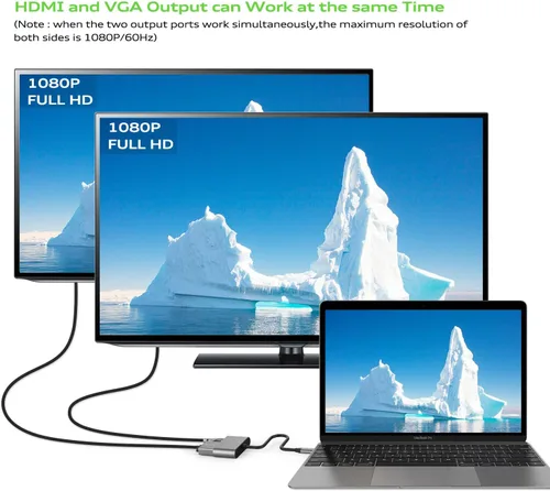 Vista 3 de Generic Adaptador USB C a HDMI VGA, soporta 4K UHD, espejos de teléfono/portátil a TV/proyector