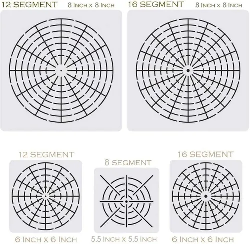 Vista 2 de 5 plantillas de mandala de plástico para pintar, herramienta de punteado de mandala 8/12/16 segmentos, plantilla de pared creativa de mandalass