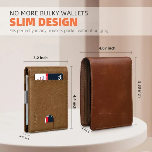 Vista 172 de RUNBOX - Carteras delgadas para hombre, cartera de piel con pinza para el dinero, cartera de bolsillo frontal con bloqueo RFID, tarjetero