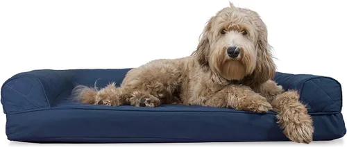 Vista 18 de Furhaven Sofá cama ortopédico para perro, sofá de espuma viscoelástica con refuerzos, felpa texturizada y funda resistente al agua, funda lavable
