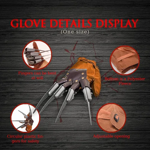 Vista 3 de Disfraz de Halloween de Freddy para niños, traje de asesino de terror aterrador, conjunto de cosplay con guante, para niñosniñas de 4 a 12 años