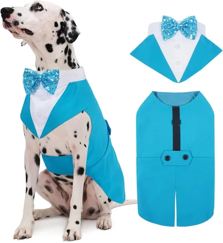 Vista 14 de Kuoser Conjunto de esmoquin para perro, traje de perro y bandana, disfraz Negro