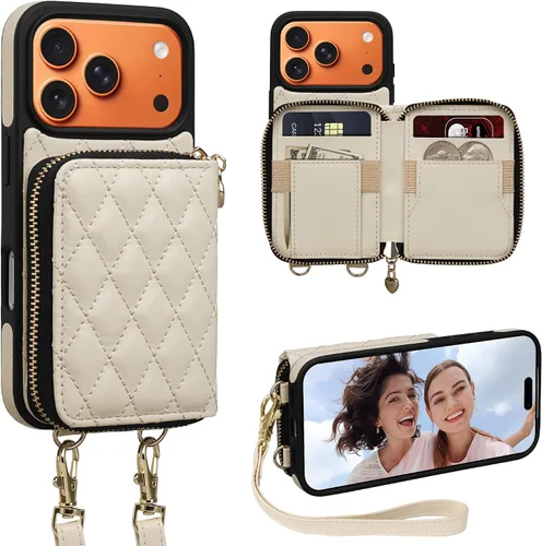 Vista 10 de Funda para iPhone 12 Pro/iPhone 12 de 6.1 pulgadas, cartera cruzada con cremallera para mujer, tarjetero con bloqueo RFID, funda de cuero con Negro