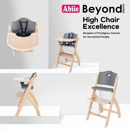 Vista 7 de Silla alta de madera Abiie Beyond Junior con bandeja - Trona ajustable y convertible para bebés y niños pequeños - De 6 meses a 113 kg - Resistente