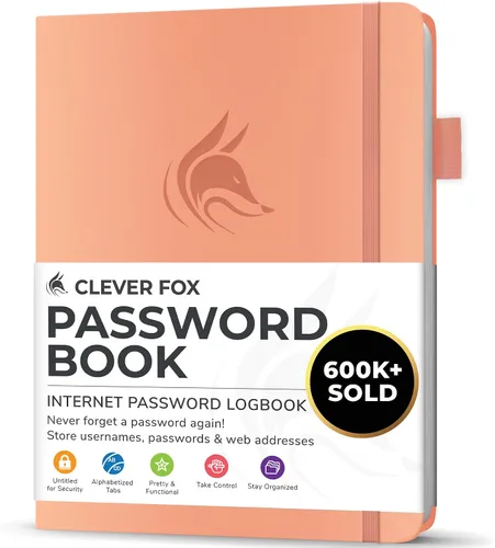 Vista 32 de Clever Fox Libro de contraseñas con pestañas alfabéticas, 4"x5.5" Keeper