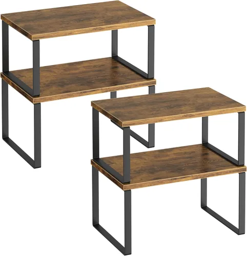 Vista 9 de Juego de 4 estantes organizadores de armario de cocina, estantes resistentes para encimera de cocina con patas de metal, estante apilable de madera