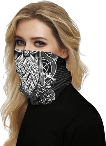 Vista 6 de GLUDEAR Máscara facial vikingo con estampado 3D de calavera y rayos UV, bandana sin costuras, bandana multifuncional para el cuello, para mujeres