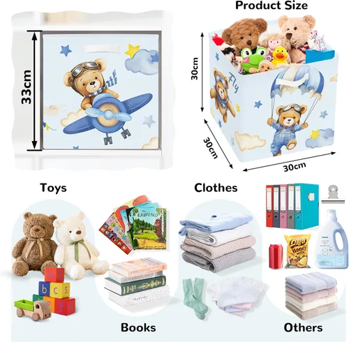 Vista 2 de Clastyle 3 unidades de almacenamiento de cubos de animales de ensueño, caja plegable Kallax para estantes, cestas de almacenamiento para padres, Oso