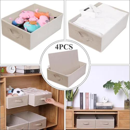 Vista 5 de Cajas de almacenamiento decorativas para organizar la ropa en un aparador, juego organizador de tela plegable con asas para ropa de cama, ropa