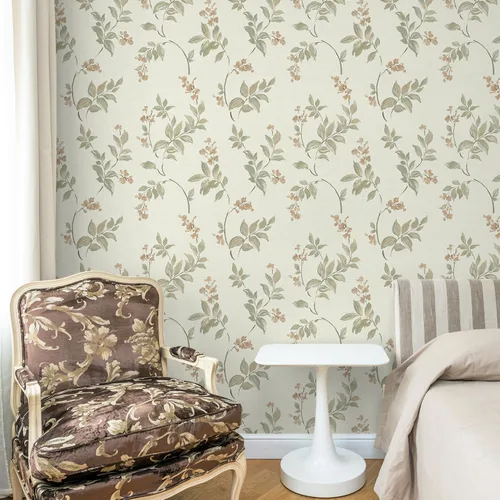 Vista 8 de Vinjiasin Papel tapiz autoadhesivo para despegar y pegar, papel de contacto floral beige, hojas de flores vintage autoadhesivo, papel de pared