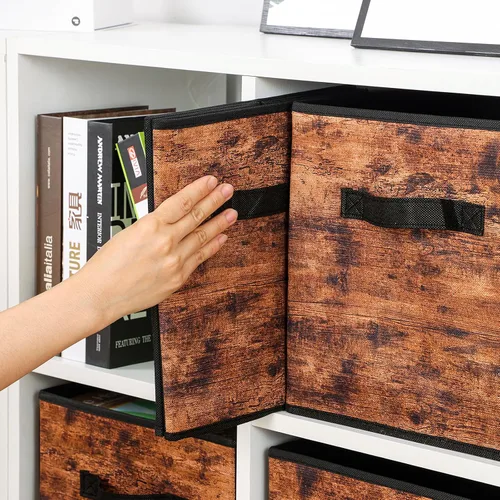 Vista 7 de Stero Cubos de almacenamiento de tela, paquete de 3 contenedores plegables con asa, cestas de almacenamiento de 11 pulgadas caja para estantes