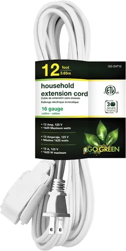 Vista 19 de Go Green Power Inc. Cable de extensión para el hogar de 16/2 de 6 pies con 3 tomas, color marrón, discreto, sin torceduras, cubiertas de seguridad