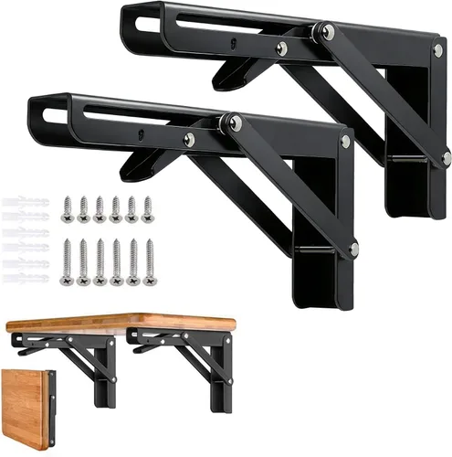 Vista 21 de Soportes plegables para estantes – 8 pulgadas, 2 piezas de metal resistente, soporte de estante plegable montado en la pared, ahorro de espacio