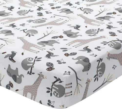 Vista 6 de Lambs & Ivy Baby Farm Animals - Sábana bajera ajustable para cuna, 100% algodón, color blanco