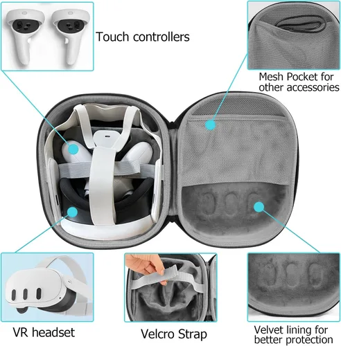 Vista 3 de WEILE Estuche rígido de transporte compatible con auriculares Oculus Meta Quest 3 VR, controladores y accesorios de juegos, a prueba de golpes