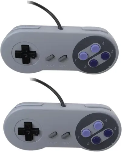 Vista 7 de Paquete de 2 joystick de mando retro para Super Nintendo SNES, control súper clásico, Joypad Gamestick para NESSuper NES, gris