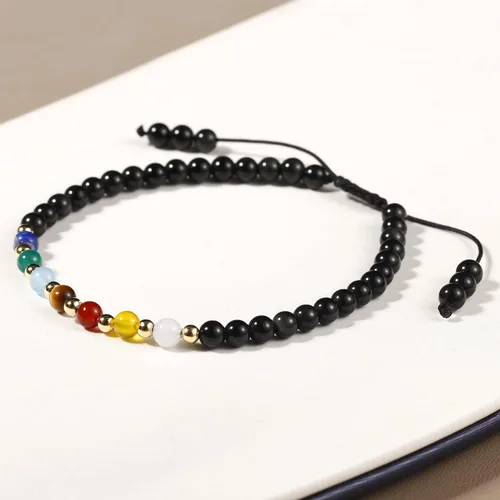 Vista 2 de Jewever Pulseras de 7 chakras para mujer, piedra real, cuerda de la suerte, pulsera de cuentas de cristal, cristales y piedras curativas, joyería