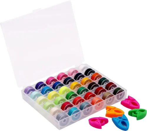 Vista 8 de 36 piezas (18 blanco + 18 negro) preenrolladas para hilo de bobina y abrazaderas de bobina, tamaño A clase 15 SA156 compatible con Babylock