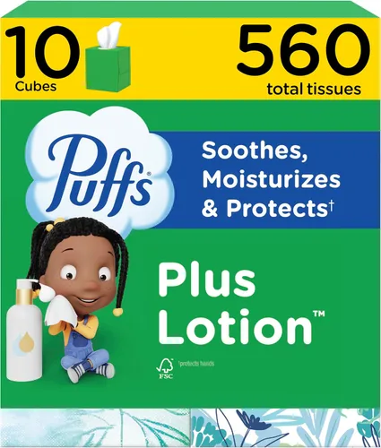 Vista 15 de Puffs Plus Loción Facial Tissue, 1 caja de cubo, 48 pañuelos por caja