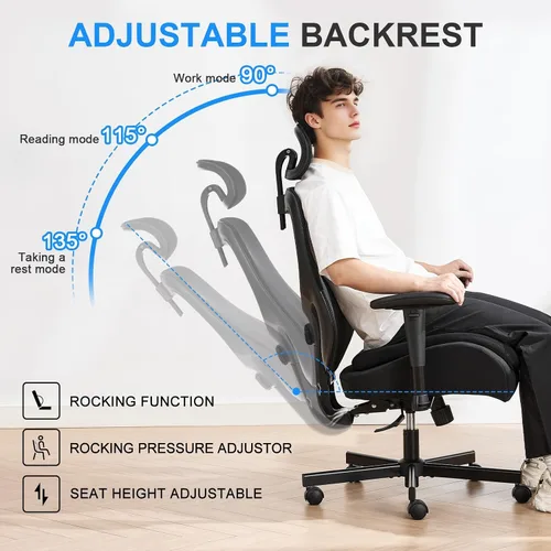 Vista 4 de Office Chair with Ergonomic Lumbar Support and Mesh Back for Home Office, Desk Chair with Wide Seat and Adjustable Arms for Computer Desk, Computer