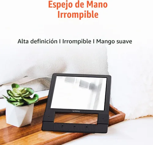 Vista 3 de TASALON Espejo de mano irrompible con mango de silicona, negro
