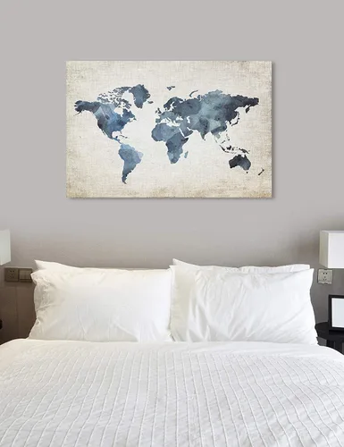 Vista 4 de Mapas y banderas - Lienzo decorativo para pared, diseño de mapas, mapas, mapas, 54 x 36 pulgadas, azul, marrón