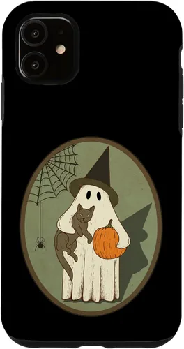 Vista 8 de iPhone 16 Vintage Ghost with Cat Halloween Graphic Case