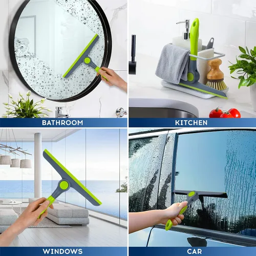 Vista 10 de DSV Standard Escobilla de limpieza de ventanas resistente verde y gris de 10 pulgadas, escobilla de mano para puertas de vidrio, ventanas