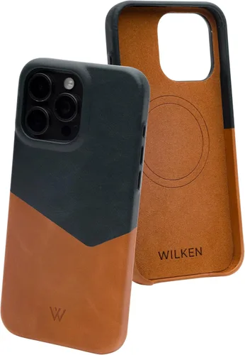 Vista 13 de Funda de teléfono delgada de cuero Wilken compatible con iPhone 15 Compatible con MagSafe y carga inalámbrica Cubierta de cuero de grano Negro