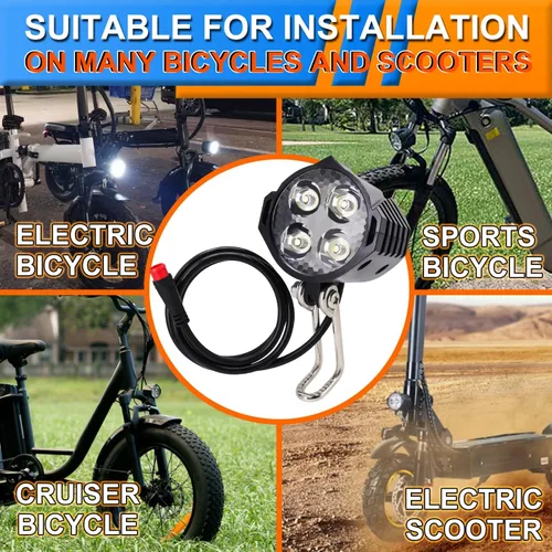 Vista 6 de Faro delantero para bicicleta eléctrica de 48 V, 36 V, compatible con 12 V-60 V, conector impermeable de 2 pines