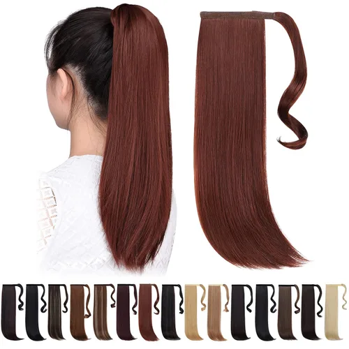 Vista 10 de Extensiones de cola de caballo negras, colas de caballo rizadas con clip, 22 pulgadas, 3.5 onzas, extensión de cabello sintético envolvente del pelo