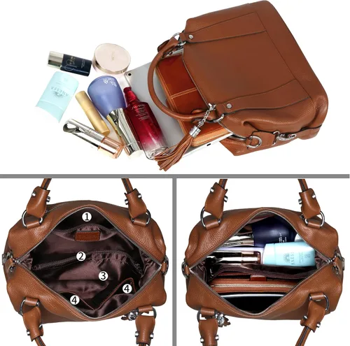 Vista 41 de Heshe - Bolsa de hombro de piel para mujer, con asa superior, bolsa cruzada