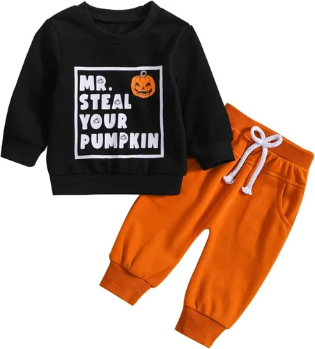 Vista 22 de Karwuiio Conjunto de disfraz de Halloween para bebé, sudadera de manga larga y pantalones para otoño