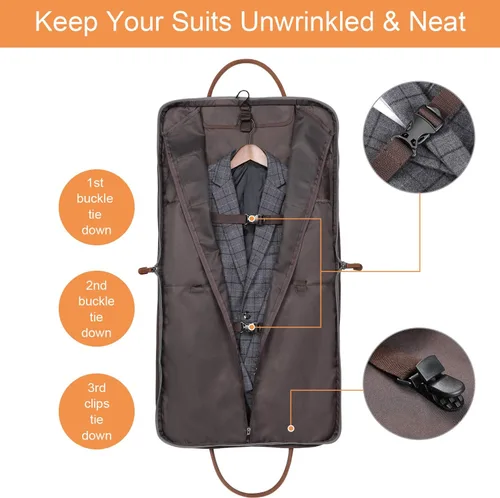 Vista 2 de Bolsa de ropa de mano para viajes de negocios, S-ZONE lona cuero para hombre