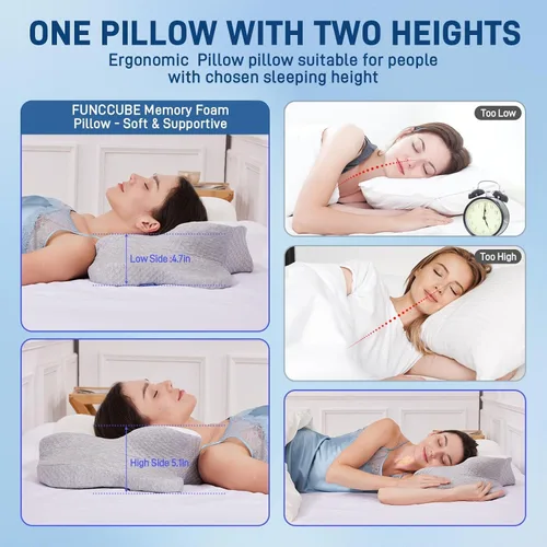 Vista 5 de Almohada cervical para el cuello – Almohada de espuma viscoelástica para aliviar el dolor de dormir, almohadas ergonómicas de contorno para dormir