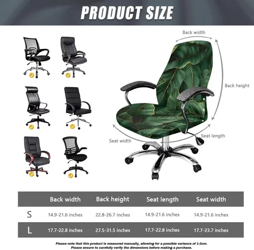 Vista 7 de Green Leaf - Fundas para sillas de oficina en casa, fundas elásticas para sillas de escritorio de computadora, respaldo alto, universales, fundas