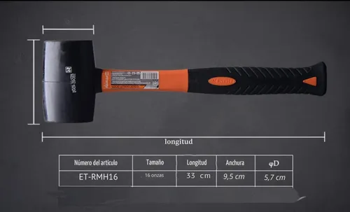Vista 4 de Edward Tools Martillo de mazo de goma de 16 onzas – Cabezal de martillo de goma duradero y ecológico para camping, pisos, estacas de tienda