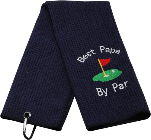 Vista 17 de JXGZSO Toalla de golf bordada para papá, toalla de golf bordada con clip (Best Dad by par)