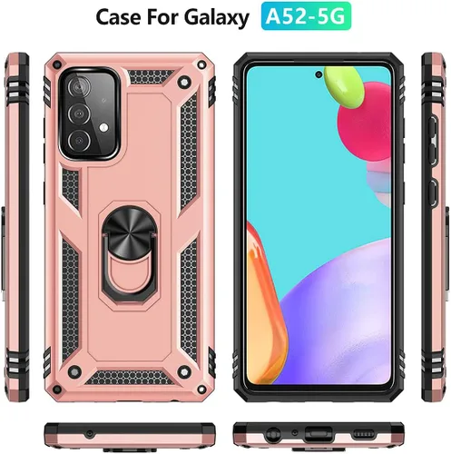 Vista 2 de ADDIT Funda A52 para Samsung Galaxy A52, con anillo de soporte, soporte ajustable, grado militar, protección resistente, a prueba de golpes, Oro Rosa