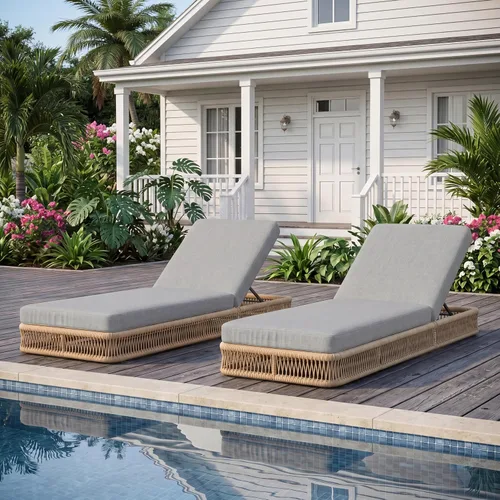 Vista 24 de Outdoor Chaise Lounge Chairs Set of 2, Brown Woven Rope Pool Lounge Chairs marrón/beige