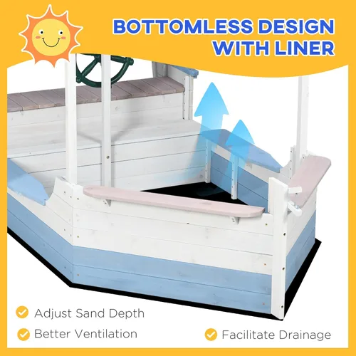 Vista 4 de Outsunny Caja de arena para niños con toldo, cajas de arena de madera con banco para patio trasero, pozo de arena para niños pequeños, 83 x 43