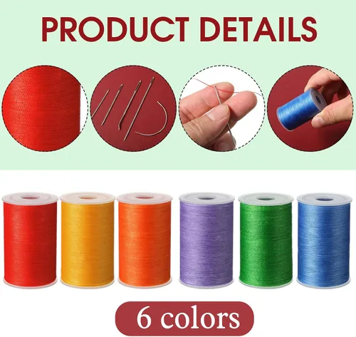 Vista 3 de 6 rollos de hilo fuerte para tapicería, hilo encerado de alta resistencia con agujas de costura a mano para máquina de manualidades de cuero de rojo