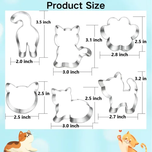 Vista 7 de LUBTOSMN Juego de 6 moldes de cortador de galletas de gatito, cara de gato, trasero de gatito, pata y 3 formas lindas para fiestas temáticas de gatos