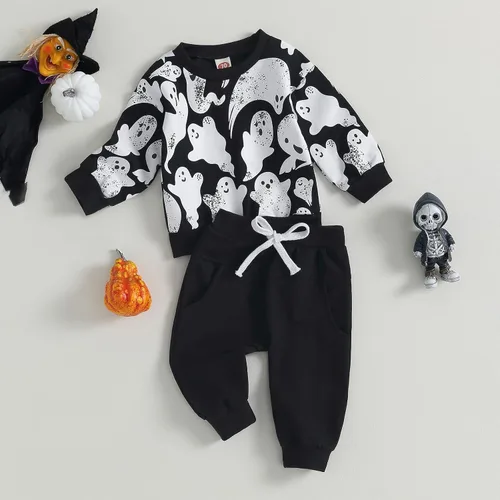 Vista 42 de Karwuiio Conjunto de disfraz de Halloween para bebé, sudadera de manga larga y pantalones para otoño