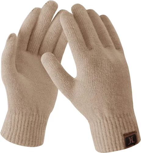 Vista 13 de Guantes de mujer de invierno con pantalla táctil de lana mágicos y cálidos de punto con forro de vellón para mujer Beige