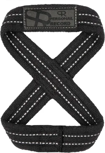Vista 3 de PR Personal Record Deadlift Straps - Figuras 8 correas de levantamiento de pesas para levantamiento de pesas, culturismo, Strongman - Muñequeras