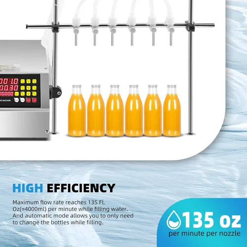 Vista 2 de Máquina de llenado de líquidos de 6 cabezales Máquina embotelladora automática de llenado de botellas de 2-135 onzas Control digital para jugo