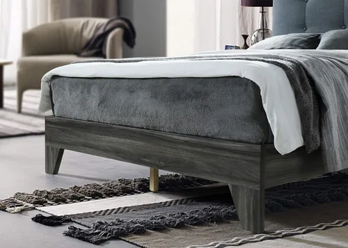 Vista 4 de Hodedah Cama con cabecera tapizada y plataforma de marco de madera, individual, gris (HI681 Twin Grey)