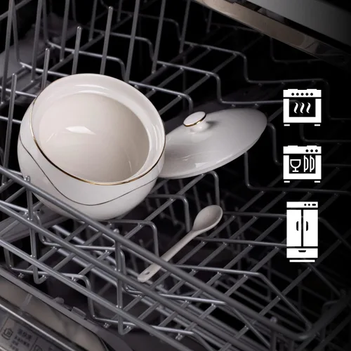 Vista 5 de KITCHENDAO Azucarero de porcelana con tapa y cuchara, sin polvo, recipiente de cerámica para encimera, cocina, café, lavavajillas, horno