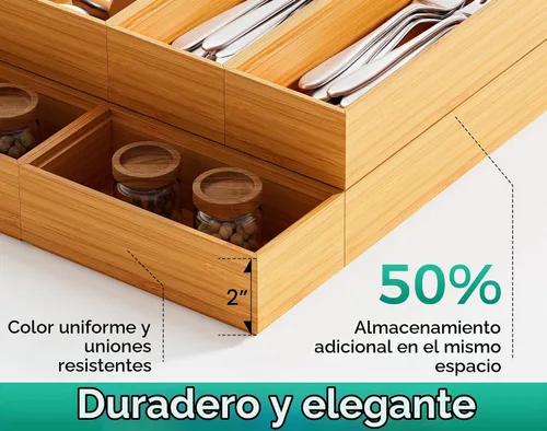 Vista 3 de Pequeñas cajas organizadoras de cajones de cocina de bambú bandeja